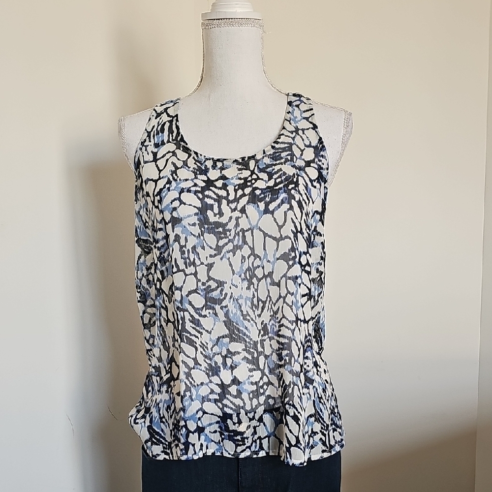 Women's Blue and Black Sleeveless Top